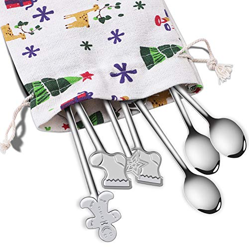 URATOT 8 Pieces Stainless Steel Christmas Gift Spoons Coffee Tea Dessert Mixing Spoons Christmas Stocking Fillers (8)