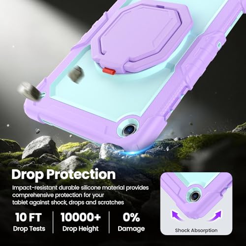 Sanyetral Galaxy Tab A11+ Case, Heavy Duty Case for Samsung Galaxy Tab A11 Plus/A9 Plus 11'' 2025/2023, with Screen Protector, 360 Rotating Stand and Pencil Holder (Cyan + Purple)