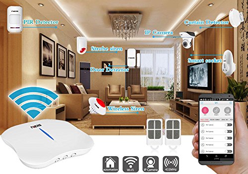 Fuers FW10 Wireless WIFI + Telephone Line Home/House Burglar Alarm System Android/IOS APP Control DIY Kit Super Strong Signal Garden Alarm + 1 PCS IP Camera White