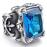 KONOV Jewelry Mens Crystal Stainless Steel Ring, Gothic Dragon Claw, Blue Silver