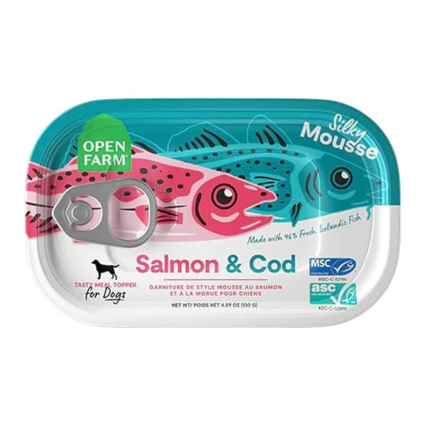 OPEN FARM, SALMON & COD SILKY MOUSSE CANNED DOG FOOD TOPPER, 4.59 OUNCE