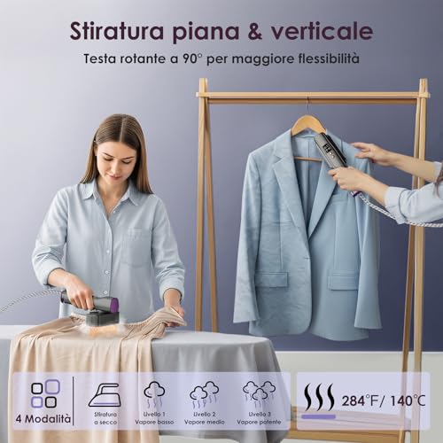 VIWAVE 1200W Vertical Ironing Iron, Dual Voltage 100-240V, 2-in-1 Travel Vertical Ironer with 4 Modes, LED Display, Portable Ironing Iron for Home and Business Travel