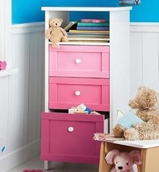 Elsofa Cubix 3 Drawer Tower Chest Of Drawers Storage Unit Pink