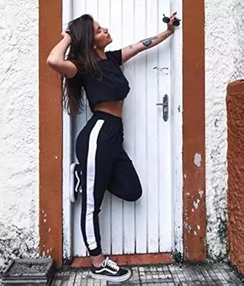 calça feminina jogger listrada