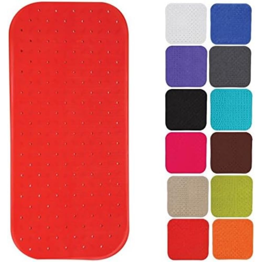 MSV Premium Shower Mat Bath Mat Bath Mat Antibacterial Non-Slip with Suction Cups – Red – Smells of Roses – Approx. 36 x 97 cm – Washable at 60 °C