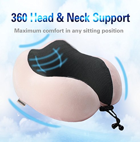 Travel Pillow - Memory Foam Neck Pillow with 360 Head & neck Support Comfortable For Long Flight, Airplane, Train, Reading, Working, Ergonomically (Pink2)