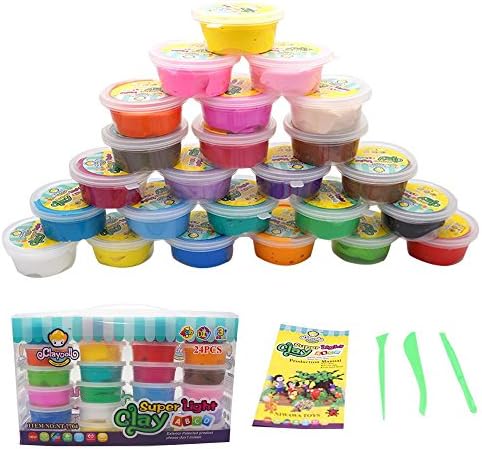 OVI Non Toxin Air Dry Creative Modeling Clay Bucket With Assorted Colors Ultra Light Molding Magic Clay 24 Bright Color Creative DIY Crafts