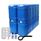 5-Gallon Stackable Water Container kit (100 Total Gallons), 20 Pack, Blue, BPA Free, High Density Polyetholene (HDPE) w/Built In Handle w/(2) Bottles of Water Preserver & 4 Additional Lids & 4 Spigots