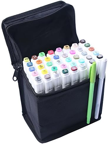 Artist Necessary Graphic Marker Pen Double Ended Finecolour Sketch Marker Broad and Fine Point Tip with Black Bag (White 40/80 Colours) (White, 40)