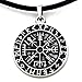 Guidepost Compass Talisman Viking Protection Vegvisir Elder Futhark Pendant W PVC Cord