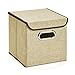 EZOWare 4pc Storage Basket Bins with Lid - Linen lidded Fabric Folding Boxes Cubes Containers - Beige, 9.8 x 9.8 x 9.8 inches