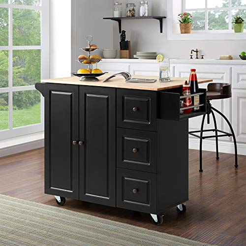 HOMHUM Rolling Kitchen Island Cart with Storage,Wood Tabletop Kitchen