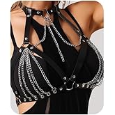 Hanfluenve Punk Black Leather Chest Harness for Women, Vintage Leather Chest Harness Goth Layered Silver Chain Bra Cosplay Jewelry Y2K Concert Accessories(style2)