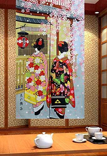 LIGICKY Noren Japanese Style Long Doorway Curtain Kyoto Geisha Girls and Cherry Blossom Window Treatment Tapestry for Home Decoration 85 x 150 cm - Image 3