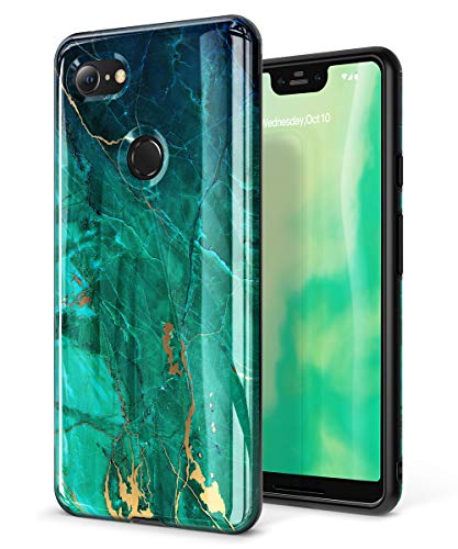 GVIEWIN Marble Google Pixel 3 XL Case, Ultra Slim Thin Glossy Soft TPU Rubber Gel Phone Case Cover Compatible Google Pixel 3 XL (Green/Gold)
