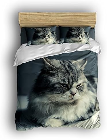 Rocking Giraffe Duvet Cover Set 4 Pieces Quilt Comforter Sets Ultra Soft and Easy Care 3D Cute Cat Thinking Printed Bedding Sets with Decorative Pillow Covers,Full Size