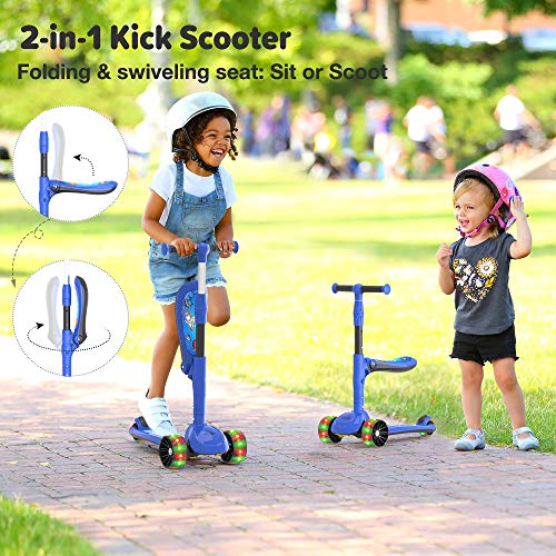 3Wheeled Scooter for Kids, PU Wheel with LED Lights, Adjustable Lean