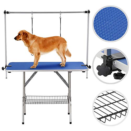 Yaheetech Pet Grooming Table for Large Dogs Adjustable Height - Portable Trimming Table Drying Table w/Arm/Noose/Mesh Tray Maximum Capacity Up to 331Lb Blue 47in x 24in