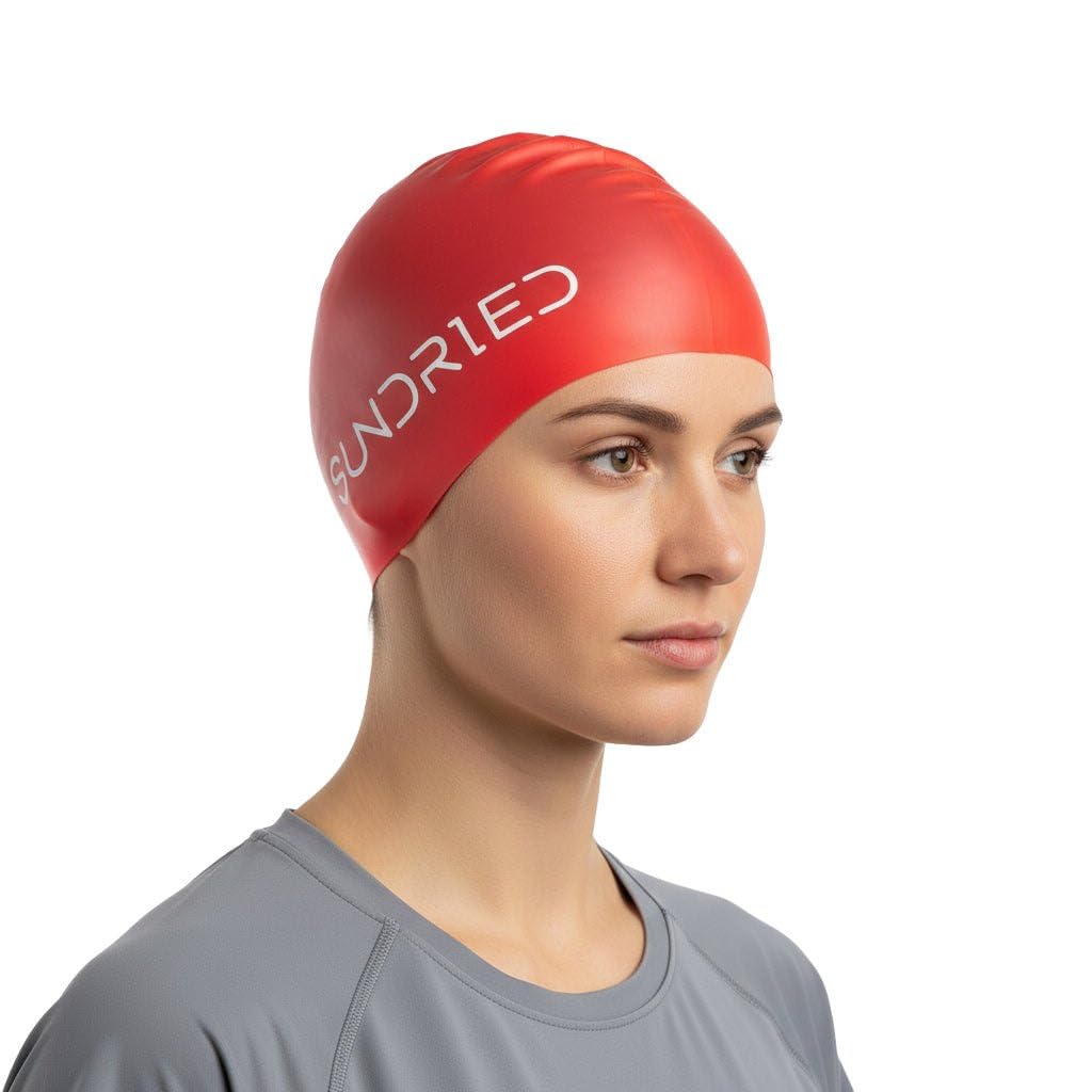 Sundried Swimming Cap Unisex Silicone Swim Hat, Durable Waterproof Swim Cap for Adults Comfortable Non-Slip Design, Red