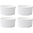 Vikko White Ramekin, Set of 4 Fine Porcelain Ramekins, Stackable 4 Inch Bowls, 7 Ounce Dips Dish, Dishwasher Safe