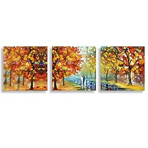 3 Piece Canvas Wall Art for Living Room Bedroom Home Artwork Romantic Autumn Scenery Paintings Ready to Hang - 12"x12"x3 Panels