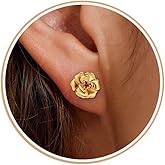Honsny 14K Gold Stud Earrings for Women 925 Sterling Silver Post Birthstone Flower Earrings Cubic Zirconia Earrings Studs Diamond Cute Small Dainty Earrings Birthday Gifts for Women Jewelry