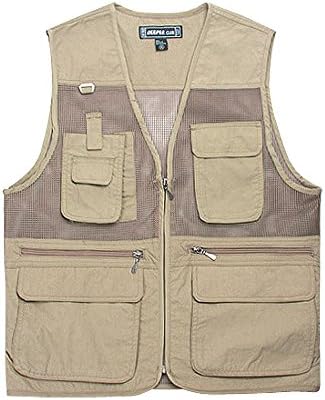 Nyfashioncity Mens Casual Multi Pockets Travel Fishing Hunting Work Outdoor Mesh Vest (Beige, M)
