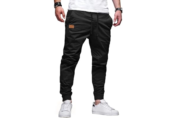 JMIERR Mens Pants Joggers with Pockets Casual Drawstring Twill Chino Pants | Jogging Pant, Cotton, Sweatpants, Track Pants, H