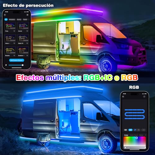 Lichaser RV LED Strip Lights Waterproof 12V IP67 RGB+IC with APP and Remote Control Interior Outdoor Lighting for Awning RV Camper Van (10M)