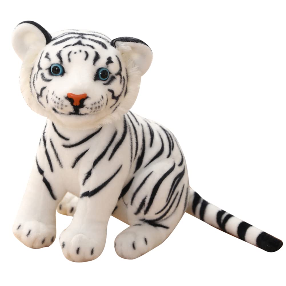 Uposao Tiger Plush Toy Cushion, 23 cm Simulation Tiger Plush Toy, Cuddly Toy, Lifelike Tiger Toy, Decorative Cushion, Plush Toy Cushion, Gifts for Baby Boys, Girls, Children, White