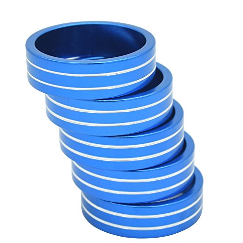 JooFn 10mm Bike Headset Spacer Aluminium Alloy Bicycle Fork Washer Stem Spacers Compatible with Mountain Road Bike 5pcs (Blue)