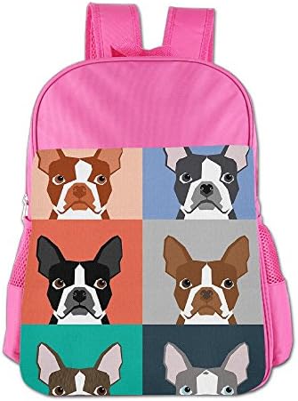 Gibberkids Kids Boston Terrier Dog Cute School Lunch Bag Bookbag Boys/Girls For 4-15 Years Old Pink
