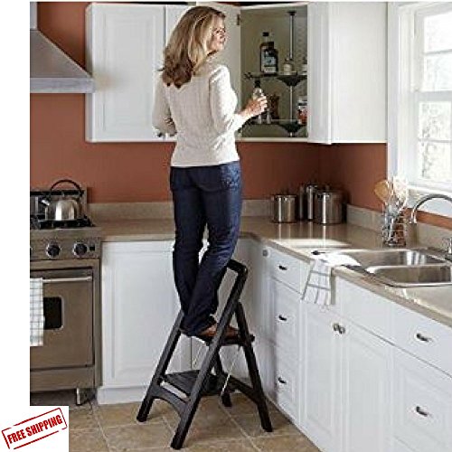 Wooden Stepladder, Folding Step Stool, 2 Steps, Folded Flat Step Stool, Home Decor Design, Easy Storage, Mahogany & Ebook Home Decor