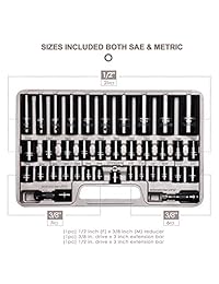 Casoman Juego de llaves de vaso de impacto de 3 8" y 1 2" (EEE), métrico, Cr V, 6 puntos, 3 8"   1 1 4", 0.315 in   1.260 in, profundo y poco profundo, juego de llaves de impacto de 38 piezas