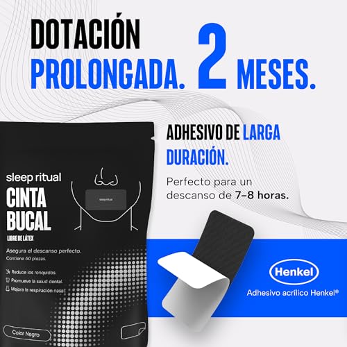 Sleep Ritual Mouth Tape. 60 Cintas Bucales. Tiras Bucales Hipoalergenicas que permiten el paso parcial del aire, guiando al Cuerpo hacia una Respiración Nasal (Negro)