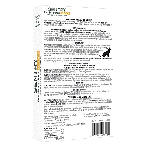 Sentry PurrScriptions Cat & Kitten Squeeze-On Flea & Tick Control, For Indoor Cats, 3 CT