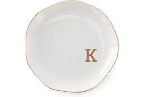 VINCOMIC Initials Ring Dish Jewery Tray with personalized K-Monogrammed Gifts Wedding Engagement for Women Friends sister,Ceramic White