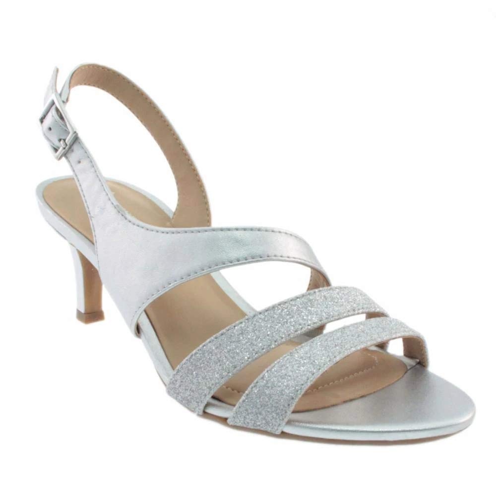 Naturalizer Womens Taimi Strappy Mid Heel Slingback Dress Sandals ,Silver Glitter,8 M US