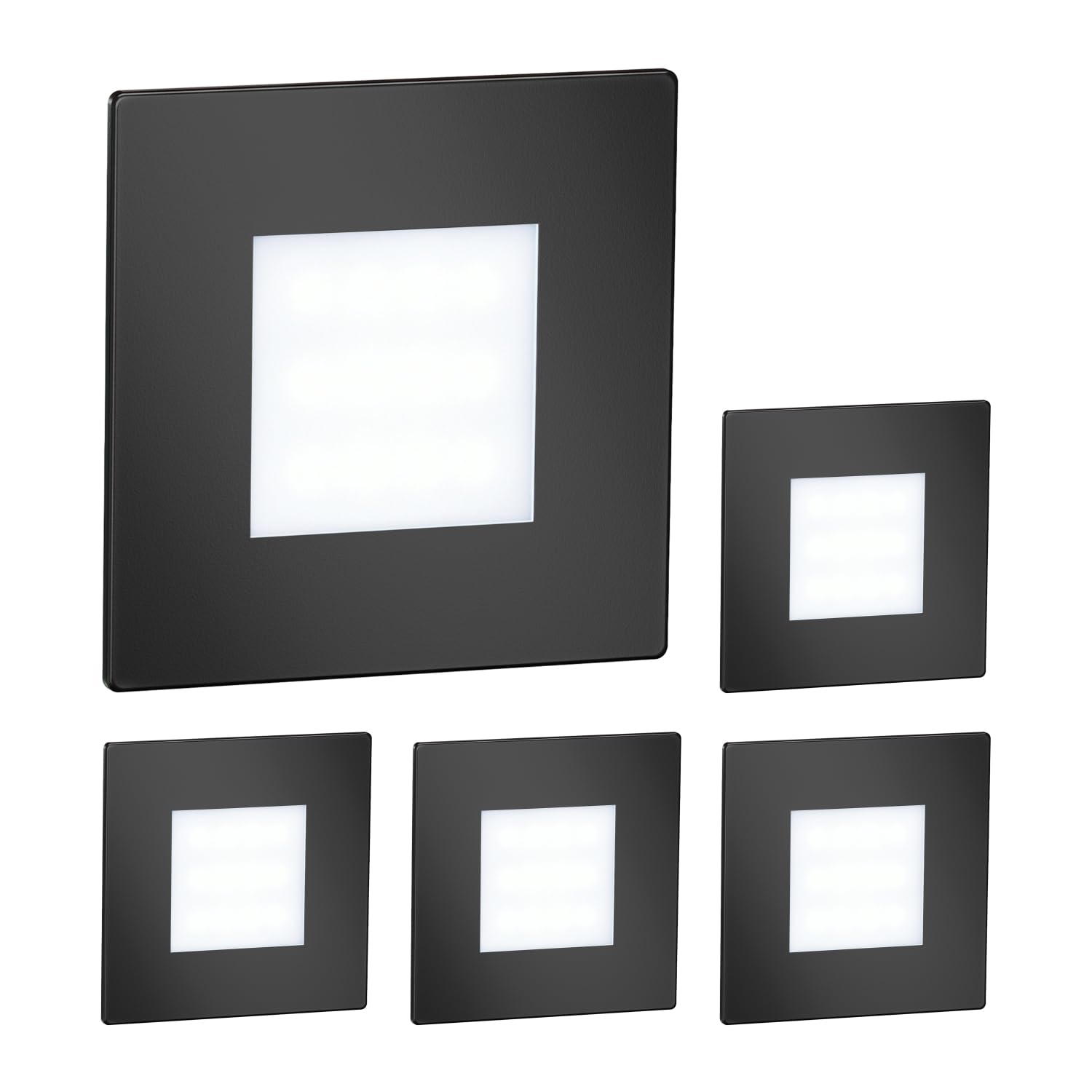 ledscom.de 5 LED Staircase Light/recessed wall Light FEX for Indoors and Outdoors, Angular, Black, 85 x 85mm, Cool White