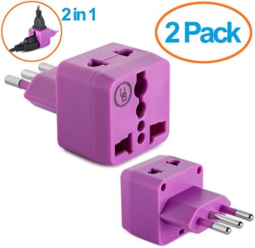 Italy Travel Adapter by Yubi Power 2 in 1 Universal International Travel Adapter plug with 2 Universal Outlets - Purple - Type L for Chile, Ethiopia, Italy, Lybia, Syria, Tunisia, &amp; Uruguay 2 PACK