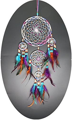 Handmade Indian Real Feathers Dream Catcher Wall Hanging Car Hanging Decoration Ornament Gift (Colorful)