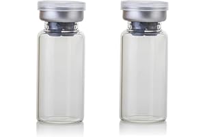 GISUREM 10ml Glass Bottle,Sterile Transparent Vial,Seals Empty Vials, Lab Sample Vial, Empty Vials with Self Healing Injection Port,with Flip Off Aluminum Cap (Transparent Borosilicate Glass A)