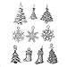 HOUSWEETY 40pcs Mixed Silver Tone Christmas Charms Pendants Snowflakes Trees Jingle Bells Stockings etc
