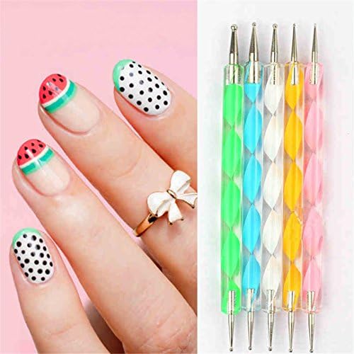 5Pcs 2 Way Dotting Tools Marbling Tool Nail Art Dotticure Tool Doting Pen Nail Art Tools