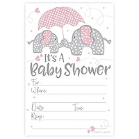 Pink Elephant Girl Baby Shower Invitations (20 Count) with Envelopes