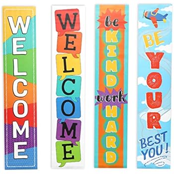 Juvale 4-Piece Set Classroom Welcome Banner Signs, Decorations for Teachers, 4 Designs, 8 x 39 Inches