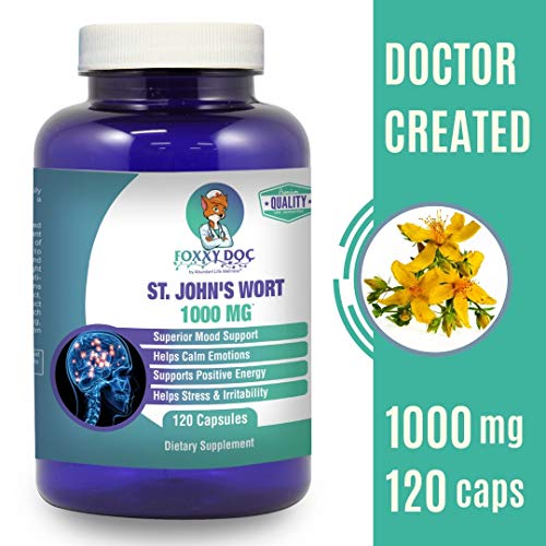 St. John's Wort Hypericin by Foxxy Doc, Professional Strength 1,000 mg, 120 Capsules, Superior Mood Booster, Calm Anxiety and Depression, Doctor Formulated