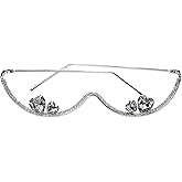 Hikiwin No Lens Rhinestone Glasses Frame,Sparkly Half Enclosure Eye Glasses,Heart Crystal Diamond Decor Metal Eyeglass