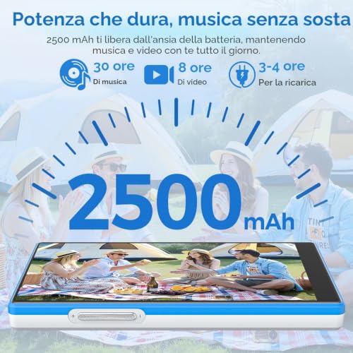 96GB MP3 Player with Wi-Fi & Bluetooth, 5 Inch Touchscreen MP4 Player | Android 13 Music Player with Spotify, Amazon Music, Deezer, FM Radio, Voice Recorder, E-book Reader, Blue & White