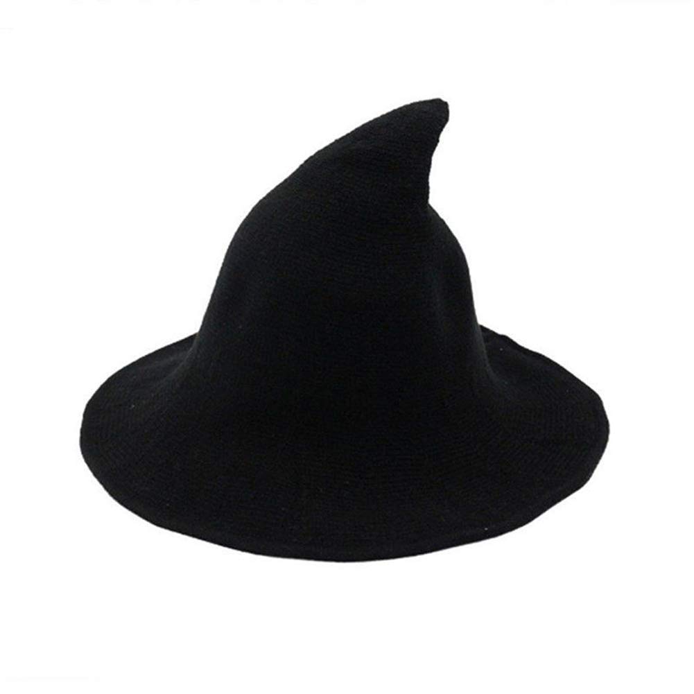 Frecoccialo Women Witch Pointed Hat, Brim Foldable Brim Knitted Cosplay Halloween Party Masquerade Costume Accessory for Adult Black